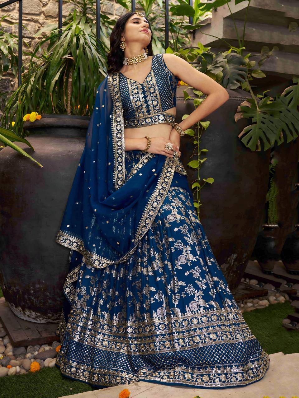 AMRAPALI Jacquard Dove Blue Lehenga choli manufacturer in India